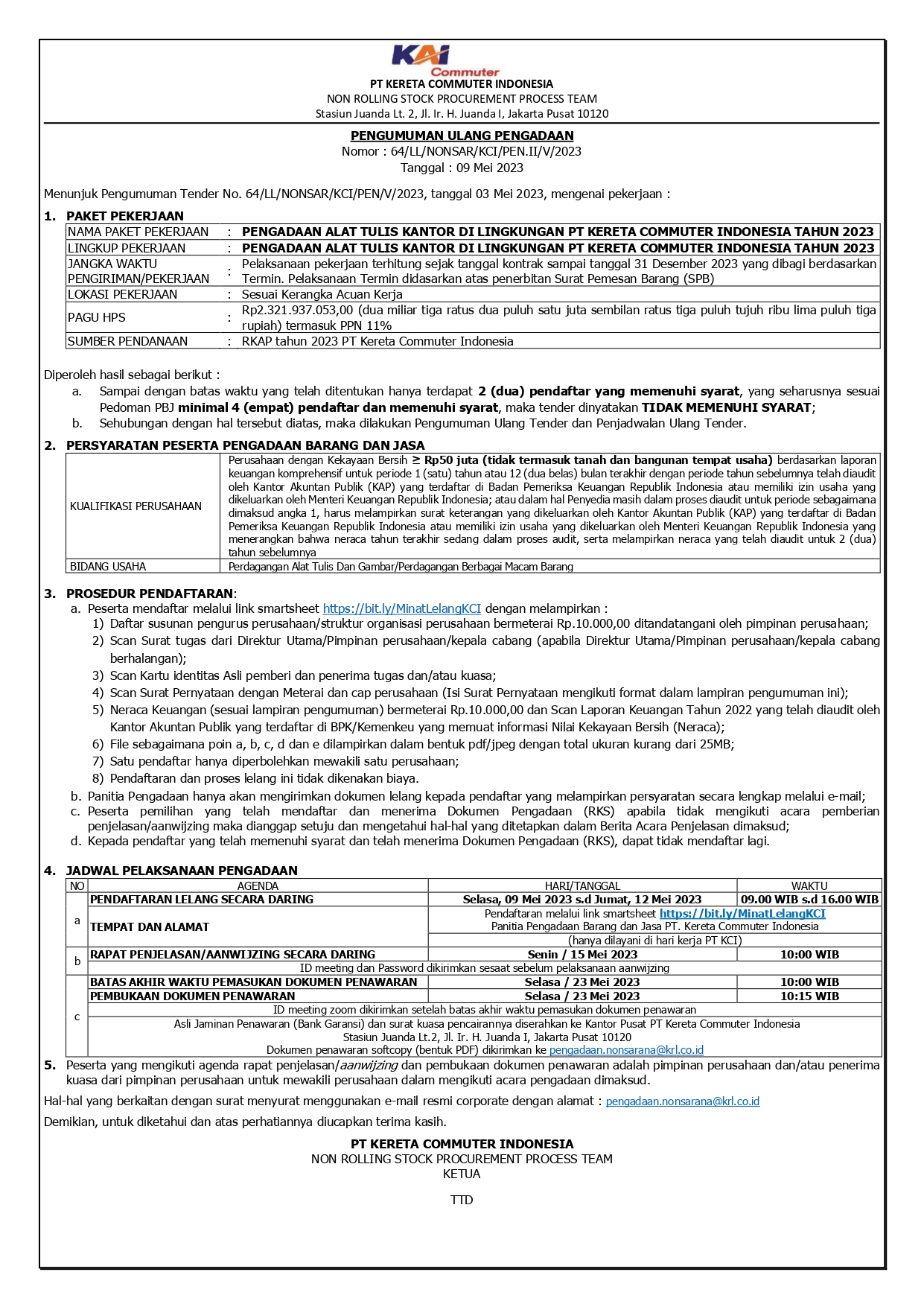 2 pengumuman ulang 64 pengadaan atk 2023 page 0001